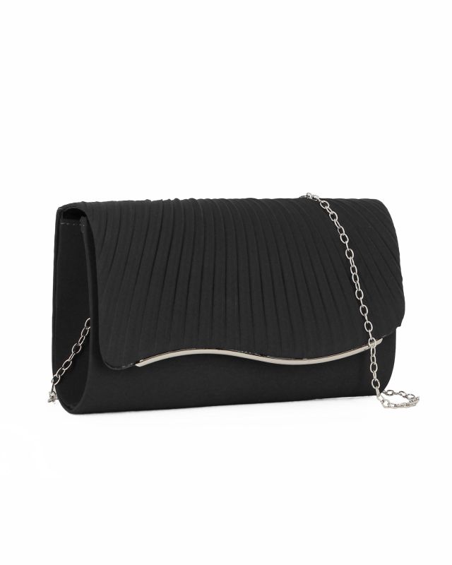 Prodotto: MISS GLOBO - Pochette nera in raso con patta effetto onde