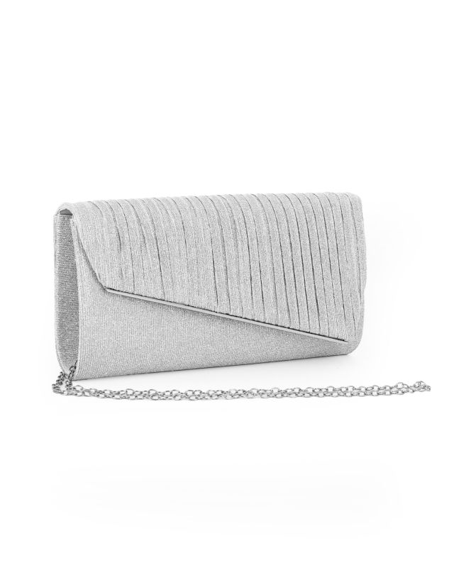 Prodotto: MISS GLOBO - Pochette argento in lurex con patta effetto onde e taglio diagonale