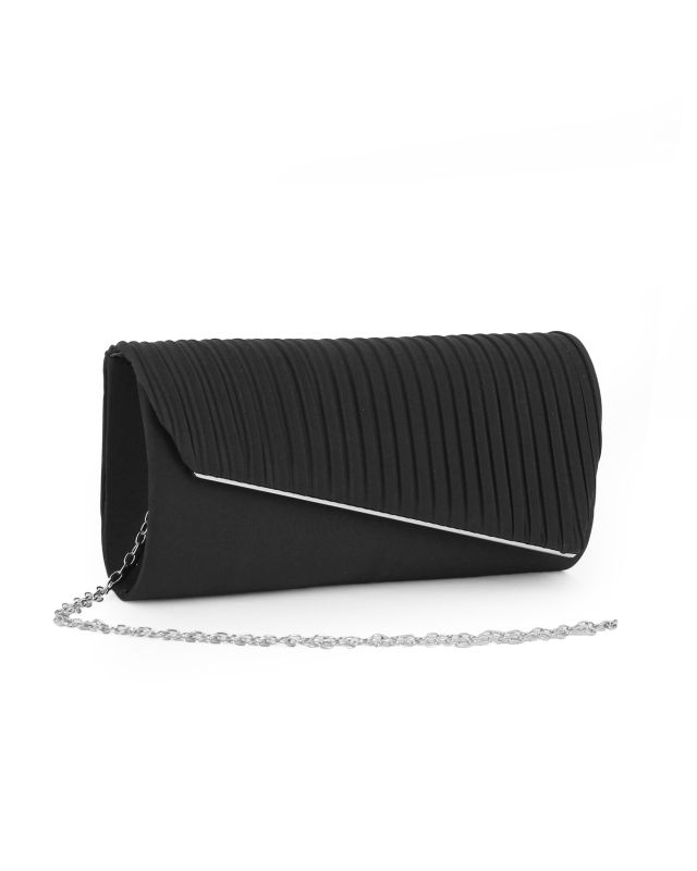 Prodotto: MISS GLOBO - Pochette nera in raso con patta effetto onde e taglio diagonale