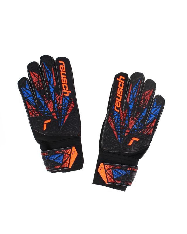 Prodotto: REUSCH - Guanti da portiere uomo neri con dettagli arancioni e blu - ATTRAKT STARTER SOLID