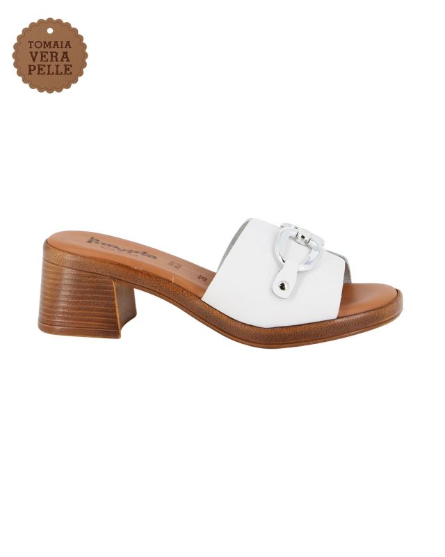 Prodotto: LA MOVIDA - Ciabatta bianco in VERA PELLE con morsetto, tacco 5CM - MADE IN ITALY