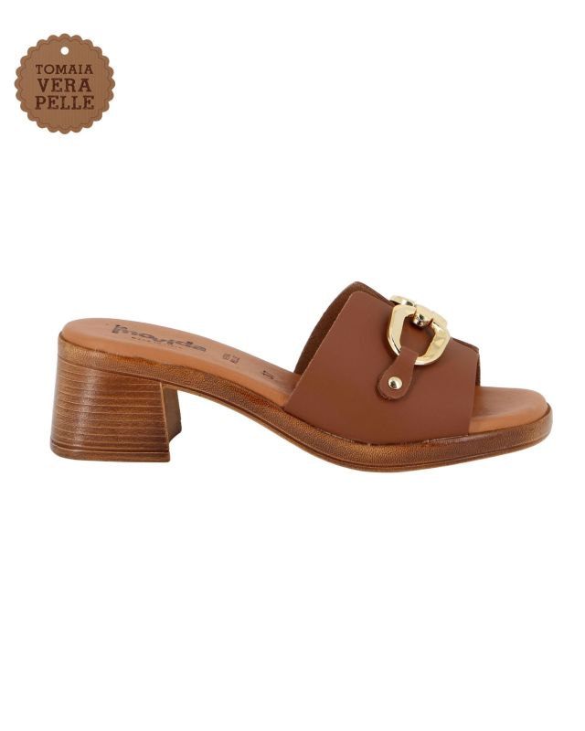 Prodotto: LA MOVIDA - Ciabatta cuoio in VERA PELLE con morsetto, tacco 5CM - MADE IN ITALY