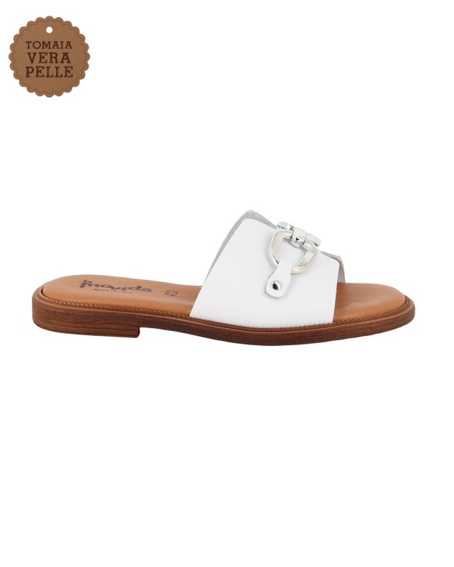 Prodotto: LA MOVIDA - Ciabatta bianca con sottopiede in VERA PELLE e morsetto sulla fascia, MADE IN ITALY