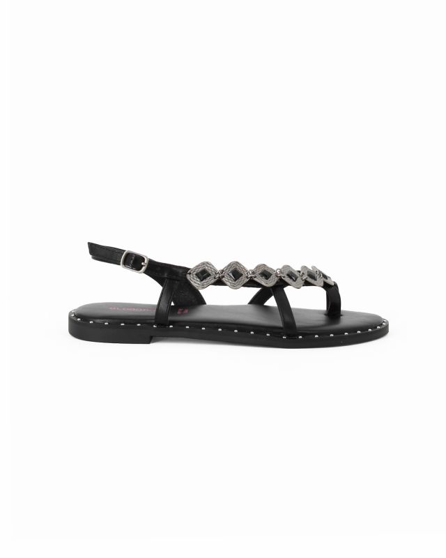 Prodotto: GLOBOROSA - Sandalo infradito nero con decorazione a rombi, sottopiede in memory foam