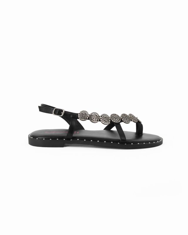 Prodotto: GLOBOROSA - Sandalo infradito nero con decorazione superiore, sottopiede in memory foam