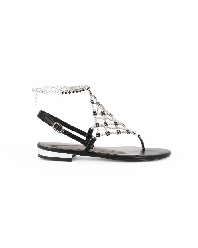 Prodotto: GLOBOROSA - Sandalo nero e argento con strass, sottopiede in memory foam e cinturino alla caviglia
