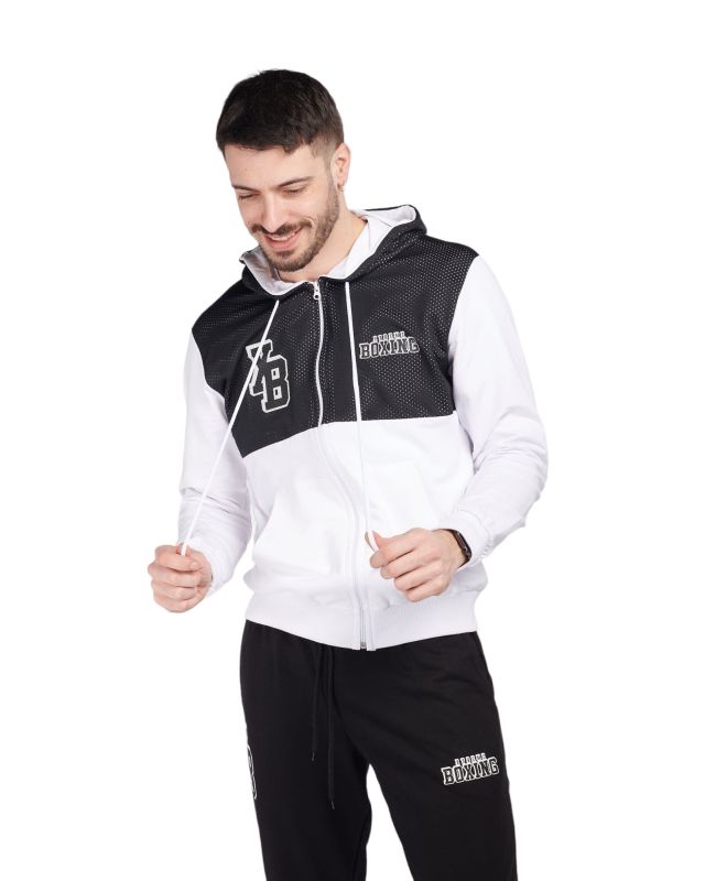 Prodotto: XTREME BOXING - FELPA  UOMO BIANCA E BLU CON ZIP E CAPPUCCIO