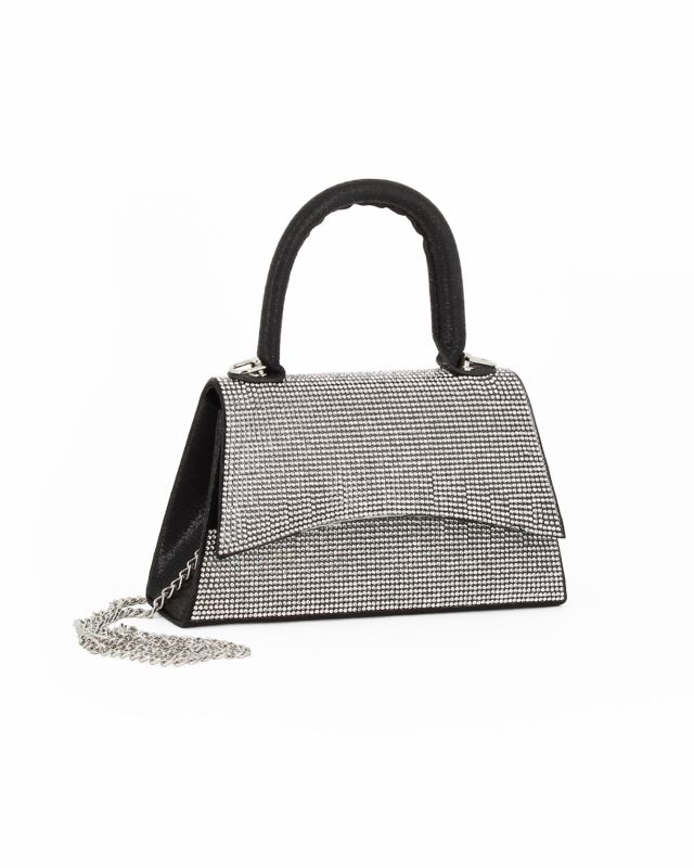 Prodotto: MISS GLOBO - Clutch un manico nera con patta e strass