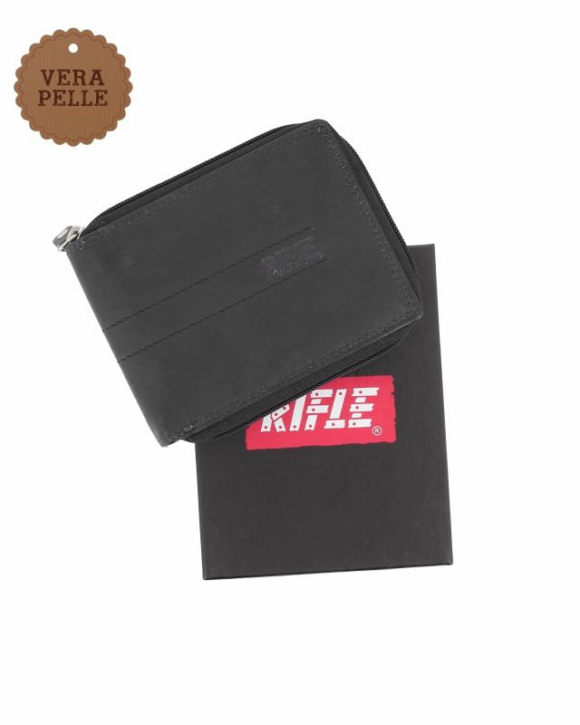 Prodotto: RIFLE - Portafoglio nero in VERA PELLE con chiusura a zip