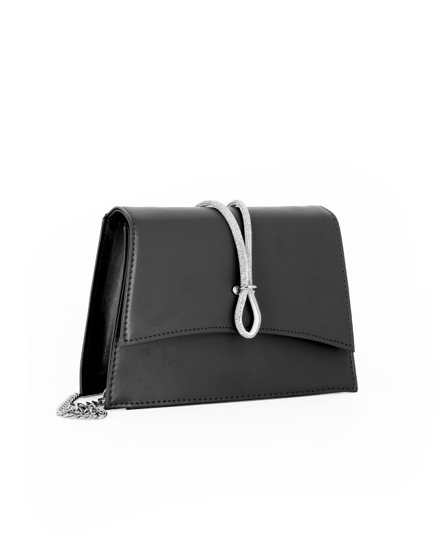 Prodotto: ANNES NICOLE - Pochette nera con cinturino in strass sulla patta, MADE IN ITALY