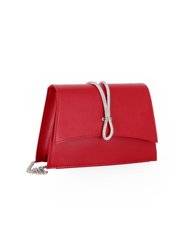 Prodotto: ANNES NICOLE - Pochette rossa con cinturino in strass sulla patta, MADE IN ITALY
