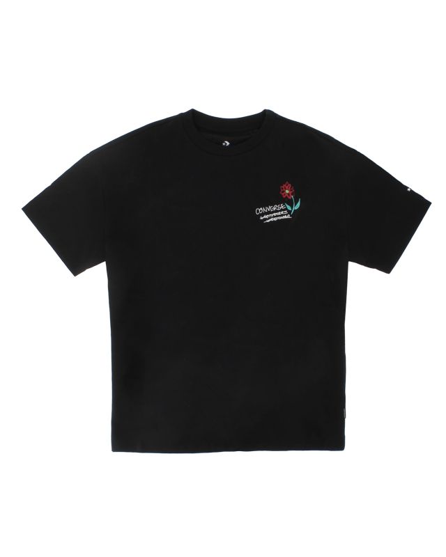 Prodotto: CONVERSE - T-shirt nera da donna con stampa floreale sul retro