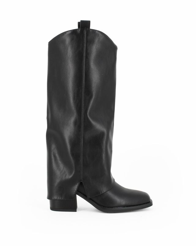 Prodotto: MISS GLOBO - Stivale nero con risvolto e zip laterale, tacco 6CM