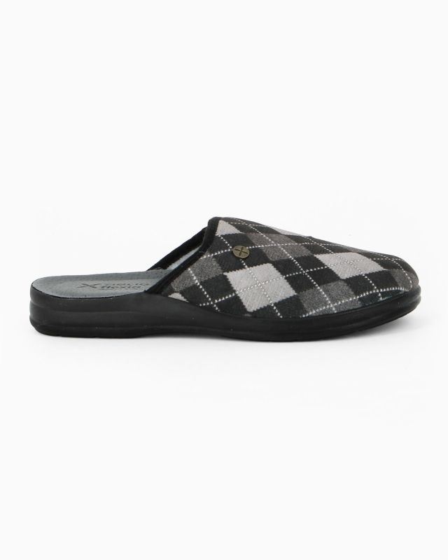 Prodotto: TIGLIO - Pantofola nera da uomo con sottopiede in VERA PELLE, MADE IN ITALY