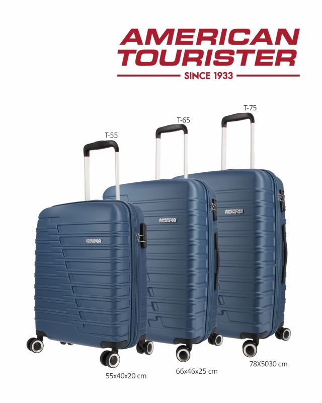 Prodotto: AMERICAN TOURISTER - TROLLEY BLU IN ABS 4 RUOTE CON COMBINAZIONE TSA