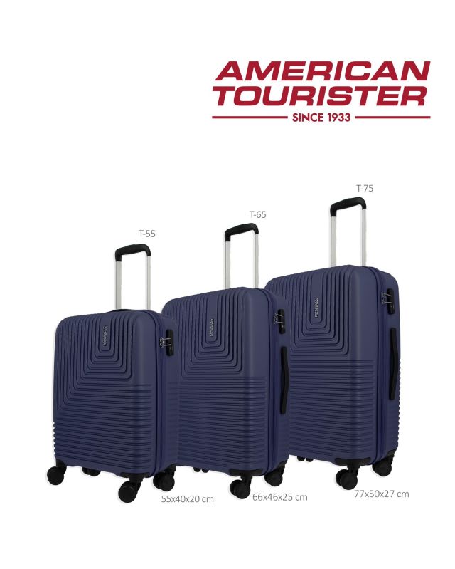 Prodotto: AMERICAN TOURISTER - TROLLEY BLU IN ABS 4 RUOTE CON COMBINAZIONE TSA