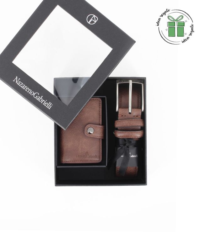 Prodotto: NAZARENO GABRIELLI - Set regalo composto da cintura e portacarte tabacco in VERA PELLE