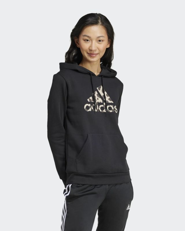 Prodotto: ADIDAS - FELPA NERA DA DONNA CON CAPPUCCIO E STAMPA ANIMALIER IW5152