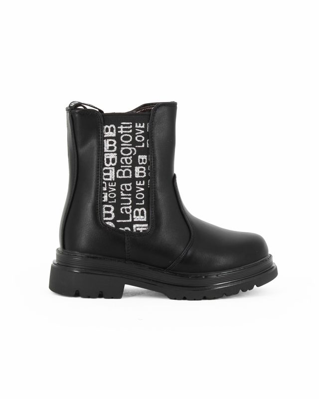 Prodotto: LAURA BIAGIOTTI - Beatles nero da bimba con zip laterale e scritte argento glitter