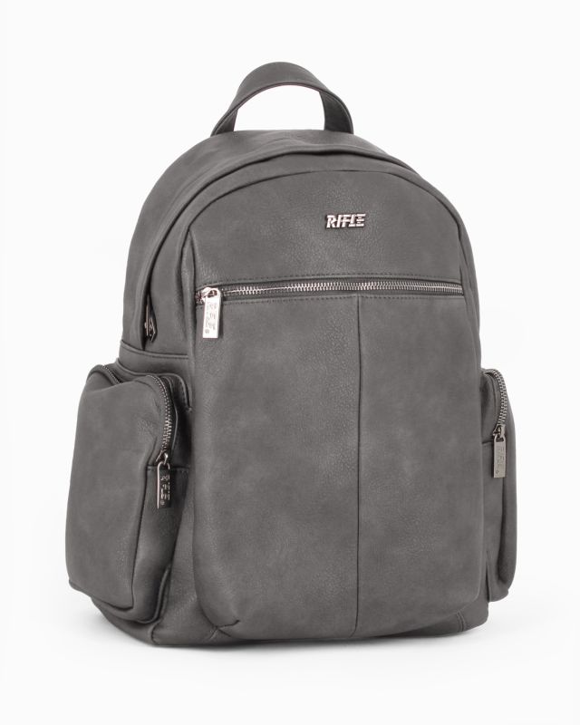 Prodotto: RIFLE - Zaino ufficio grigio con zip orizzontale frontale e due tasconi laterali