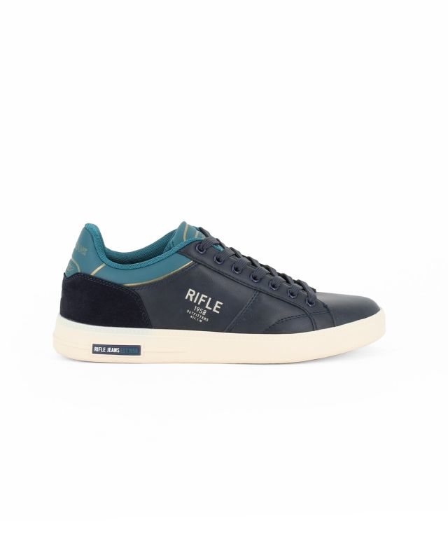 Prodotto: RIFLE - Scarpa blu con lacci e inserto scamosciato