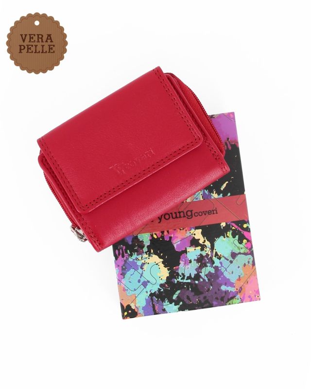 Prodotto: YOU YOUNG COVERI - Portafoglio piccolo rosso in VERA PELLE con pattina e tasca portamonete