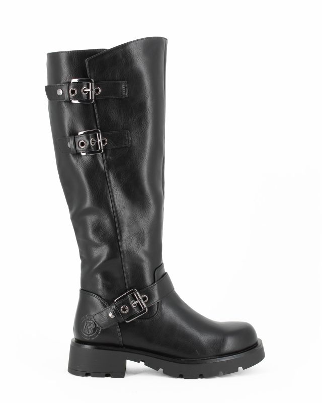 Prodotto: RIFLE - Stivale nero con zip laterale e fibbie, tacco 4CM