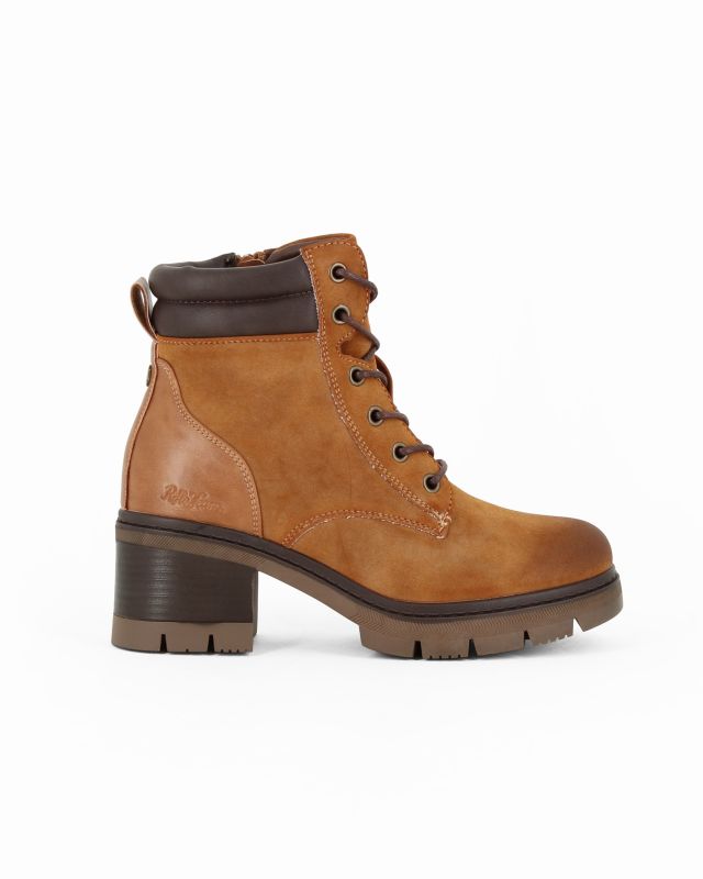 Prodotto: RIFLE - Tronchetto camel con lacci e zip laterale, tacco 6CM