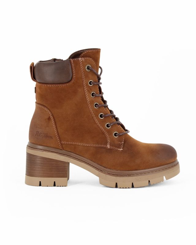 Prodotto: RIFLE - Tronchetto cognac con lacci e zip laterale, tacco 6CM