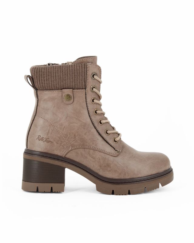 Prodotto: RIFLE - Tronchetto beige con lacci e zip laterale, tacco 6CM