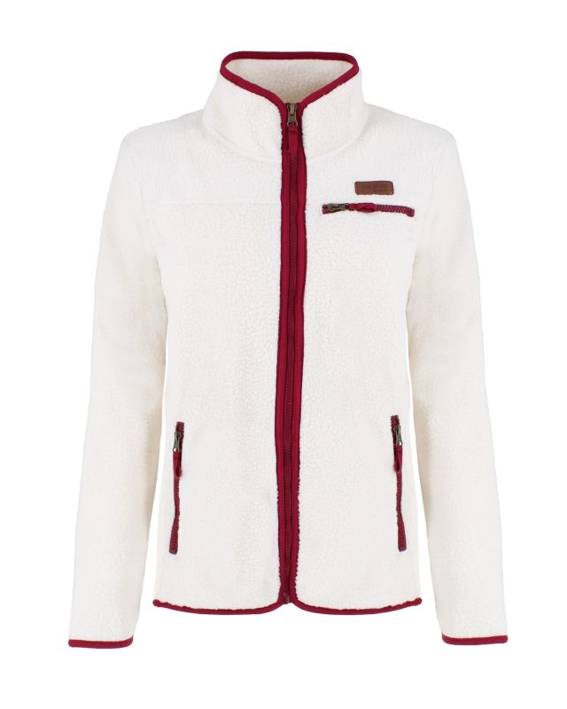 Prodotto: ON SPIRIT - PILE BIANCO CON FINITURE BORDEAUX  FULL ZIP DA DONNA IN TESSUTO SHERPA