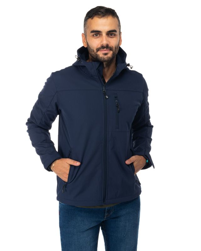 Prodotto: ON SPIRIT - GIACCA BLU IN SOFTSHELL CON CAPPUCCIO DA UOMO AU01953