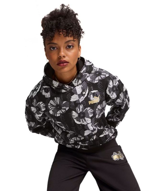 Prodotto: PUMA - FELPA NERA CON STAMPA FLOREALE CON CAPPUCCIO ESSENTIAL +CLASS ACT AOP DA DONNA, 682500-01