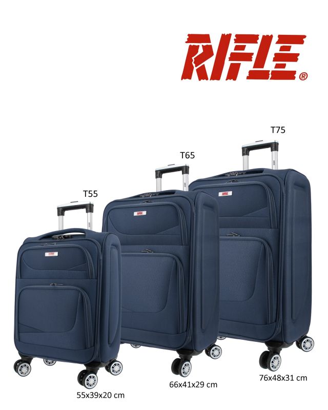 Prodotto: RIFLE - TROLLEY BLU IN TESSUTO CON DOPPIA TASCA FRONTALE E 4 RUOTE