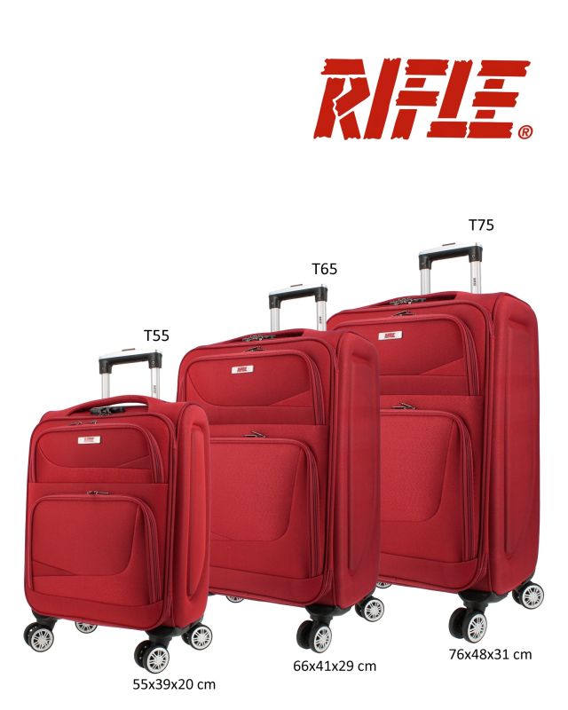 Prodotto: RIFLE - TROLLEY ROSSO IN TESSUTO CON DOPPIA TASCA FRONTALE E 4 RUOTE