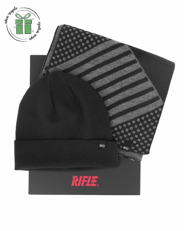 Prodotto: RIFLE - Box completo nero sciarpa + cappello con risvolto