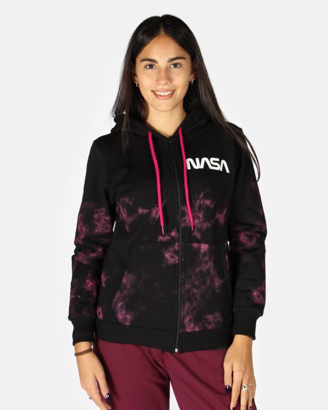 Prodotto: NASA - Felpa nera con cappuccio e full zip da donna