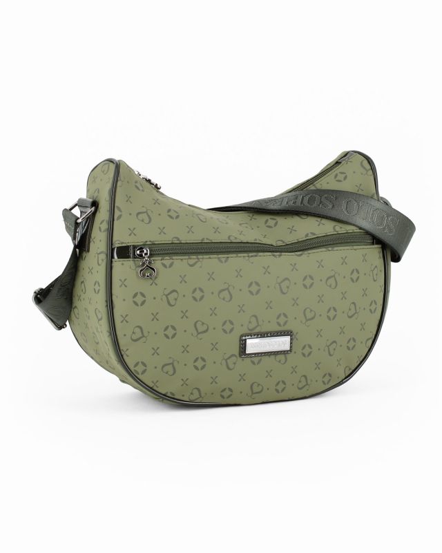 Prodotto: SOLO SOPRANI - Borsa mezzaluna verde con tasca frontale e tracolla regolabile