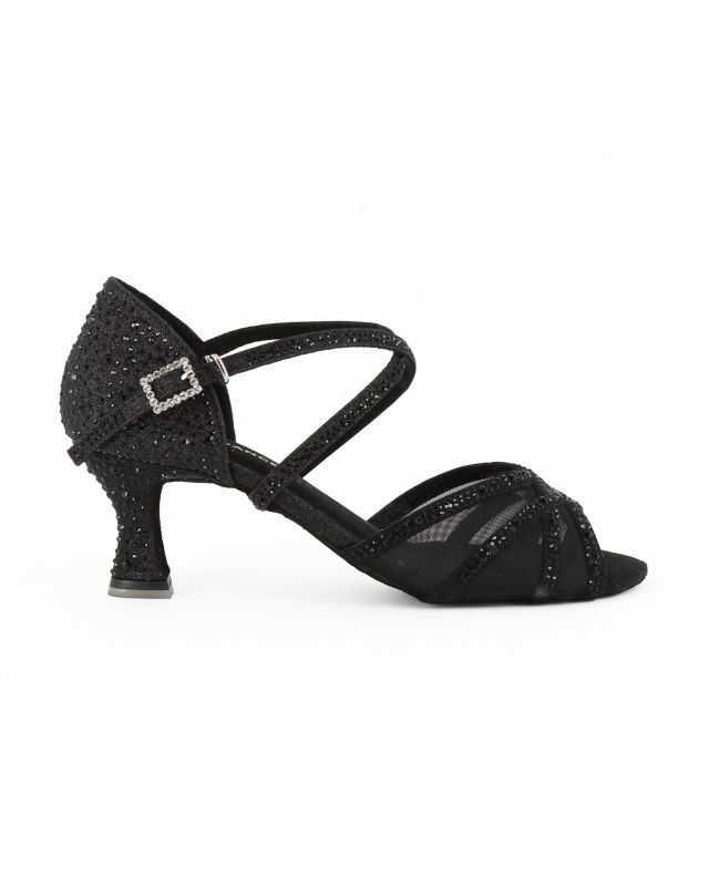 Prodotto: GLOBODANCE - Scarpa da ballo nera glitterata con sottopiede in memory foam e strass, tacco 6CM