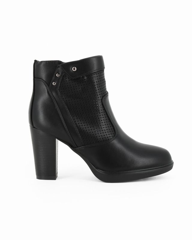 Prodotto: MISS GLOBO - Tronchetto nero traforato con zip laterale, tacco 8CM