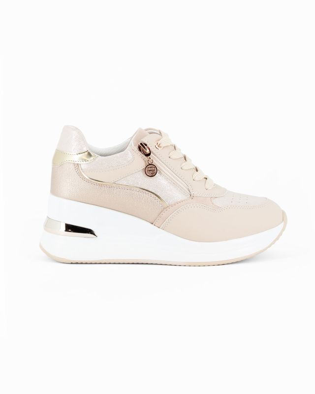 Prodotto: RENATO BALESTRA - Scarpa sneakers beige con soletta estraibile in VERA PELLE, lacci e zip laterale