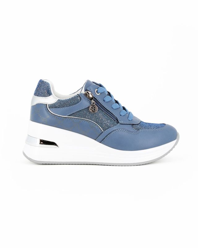 Prodotto: RENATO BALESTRA - Scarpa sneakers blu con soletta estraibile in VERA PELLE, lacci e zip laterale