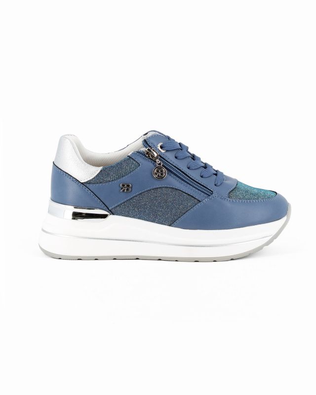 Prodotto: RENATO BALESTRA - Scarpa sneakers blu con soletta estraibile in VERA PELLE, lacci e zip laterale