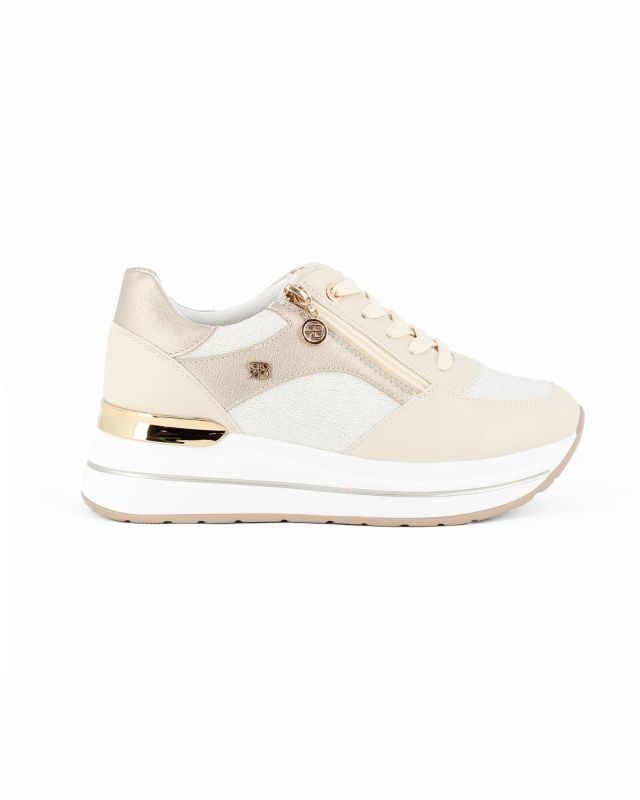 Prodotto: RENATO BALESTRA - Scarpa sneakers beige con soletta estraibile in VERA PELLE, lacci e zip laterale