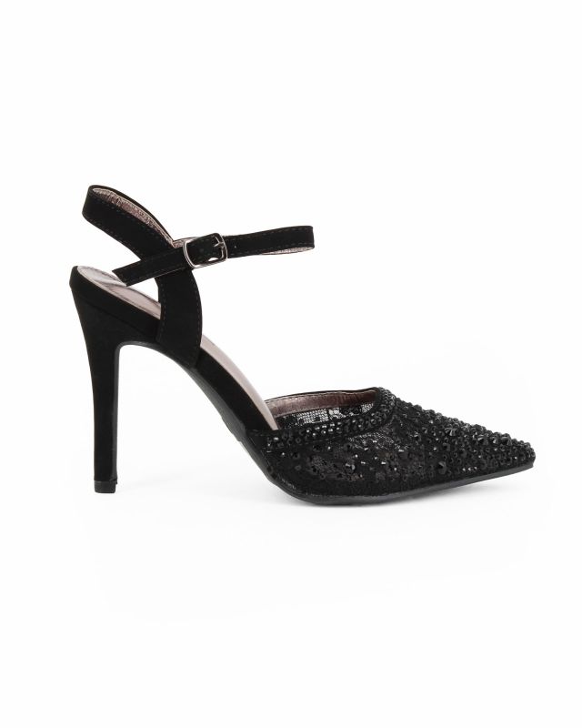 Prodotto: MISS GLOBO - Décolleté nera con punta in pizzo con strass, tacco 9,5CM