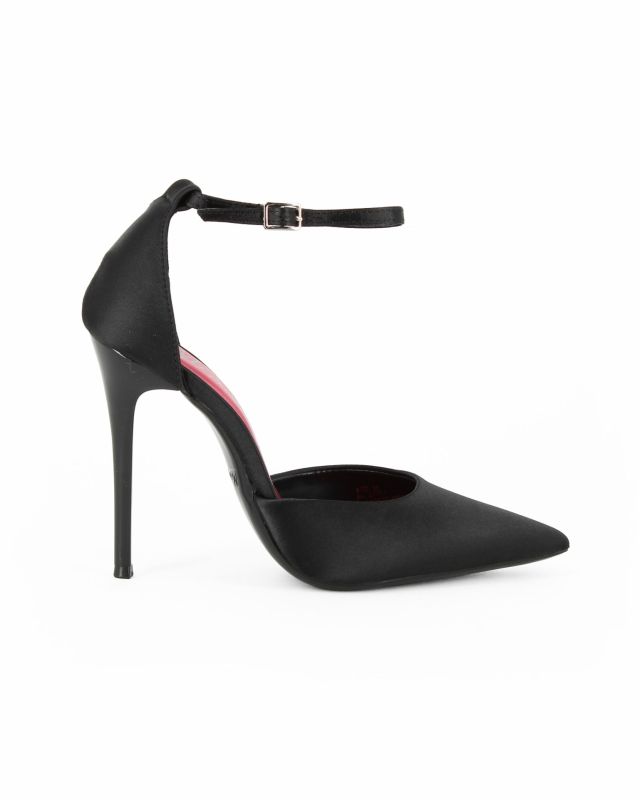 Prodotto: MISS GLOBO - Décolleté nera in raso con sottopiede in memory foam e cinturino alla caviglia, tacco 10,5CM