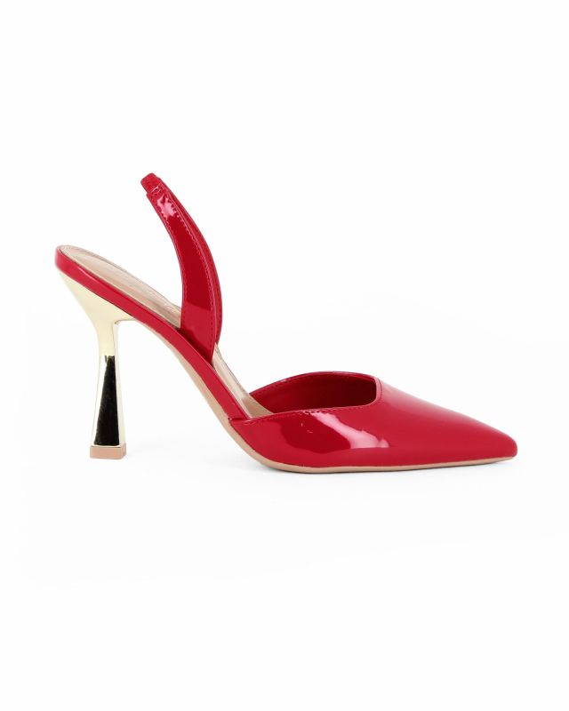 Prodotto: MISS GLOBO - Décolleté slingback rossa in vernice con sottopiede in VERA PELLE memory foam, tacco 9,5CM