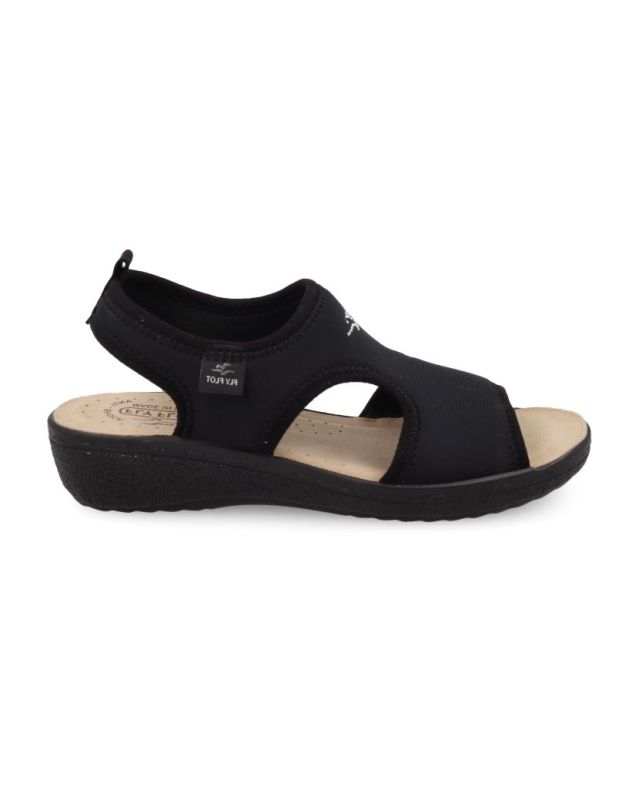 Prodotto: FLY FLOT - Sandalo nero da donna in microfibra elastica, MADE IN ITALY