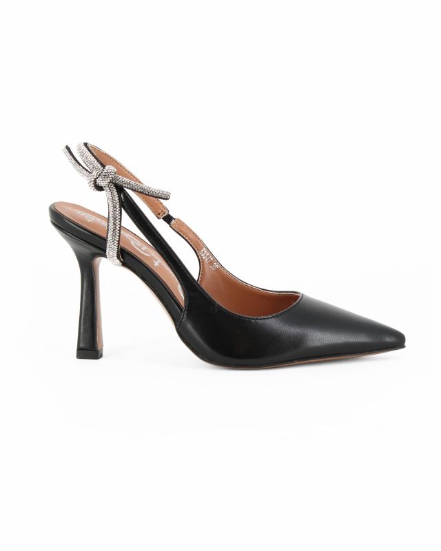 Prodotto: RENATO BALESTRA - Décolleté slingback nera con sottopiede in VERA PELLE e nodo in strass, tacco 9CM
