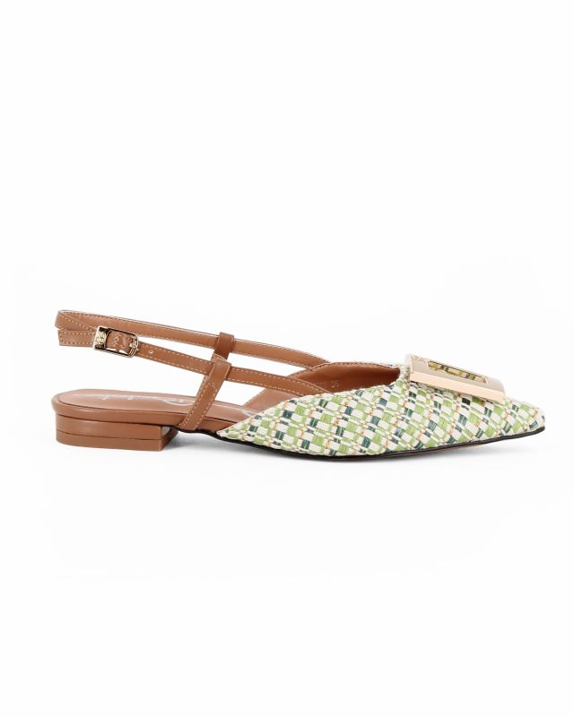 Prodotto: RENATO BALESTRA - Ballerina slingback verde intrecciata con sottopiede in VERA PELLE